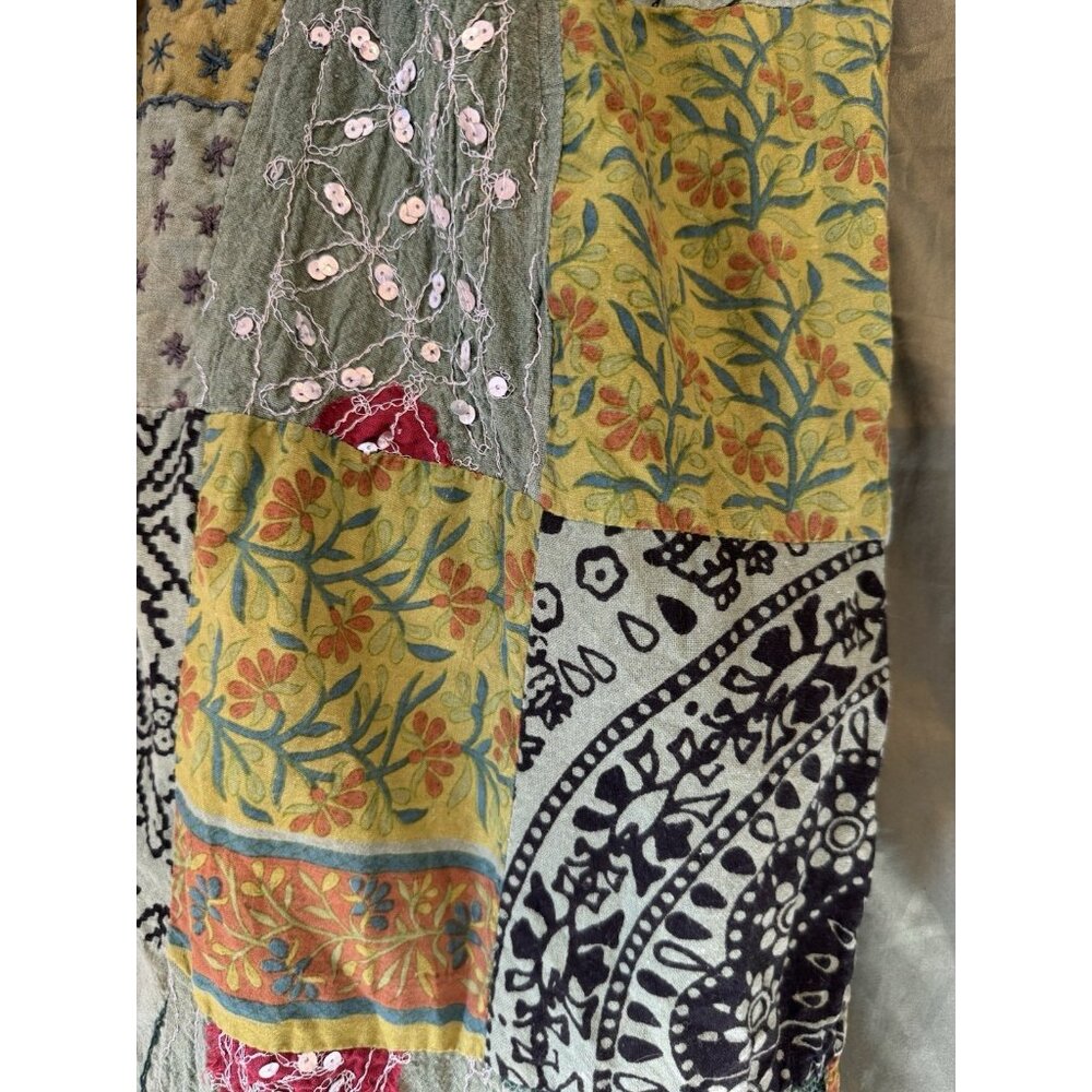Patchwork kantha quilt kimono Jacket Green Embroidered Boho Art to Wear Hippie - Picture 10 of 16